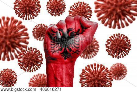 Albania Flag Fist Fighting Off Coronavius Disease