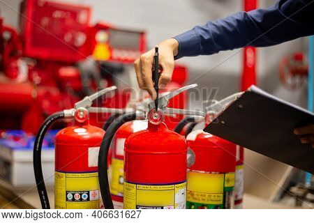 Engineer Checking Industrial Fire Control System,fire Alarm Controller, Fire Notifier, Anti Fire.sys