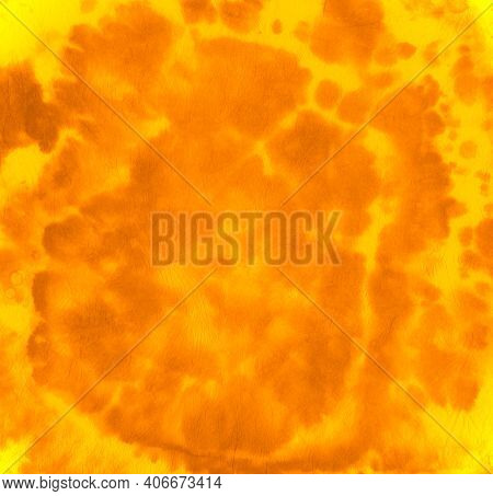 Abstract Dye. Hippie Circle Background. Yellow Batik Fabric. Psychedelic Multi Patterns. Tye Dye Spi
