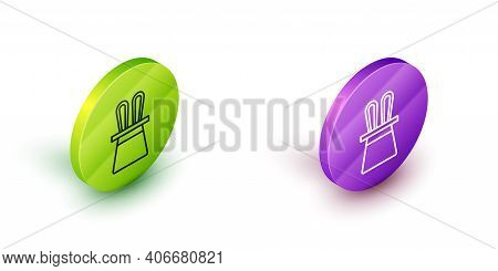 Isometric Line Magician Hat And Rabbit Ears Icon Isolated On White Background. Magic Trick. Mystery 