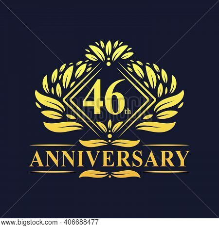 46 Years Anniversary Logo, Luxury Floral Golden 46th Anniversary Logo.