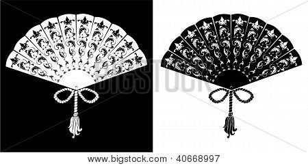 Fan - Vintage Illustration - Silhouettes On Black And White Background