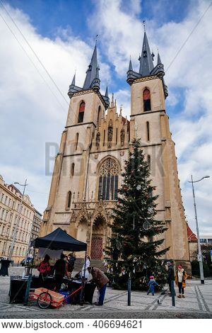 Christmas Tree Near Church Of St. Anthony Of Padua In Holesovice Built, Kostel Sv. Antonina Paduansk