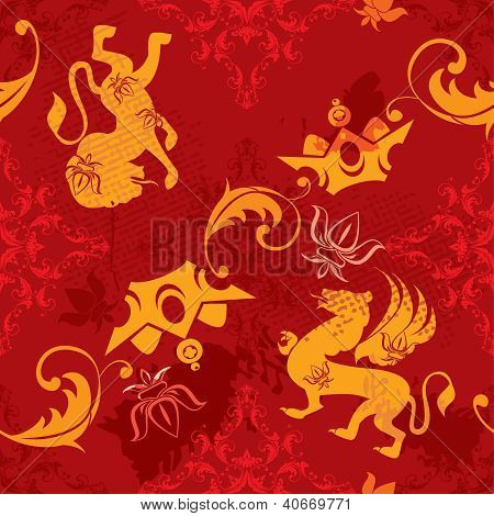 Seamless Pattern con elementi Vintage Silhouettes araldico
