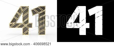 Gold Number Forty-one (number 41) Cut Into Perforated Gold Segments With Alpha Channel And Shadow On