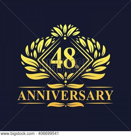 48 Years Anniversary Logo, Luxury Floral Golden 48th Anniversary Logo.