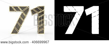 Gold Number Seventy-one (number 71) Cut Into Perforated Gold Segments With Alpha Channel And Shadow 