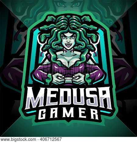 Medusa Gamer Esport Mascot Logo Design With Text