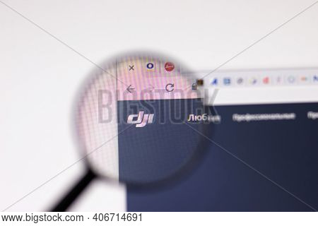 Los Angeles, Usa - 1 February 2021: Dji Website Page. Dji.com Logo On Display Screen, Illustrative E