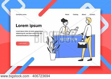 Manager Providing Services To Customer Vector Illustration. Office Reception Worker Giving Advice To