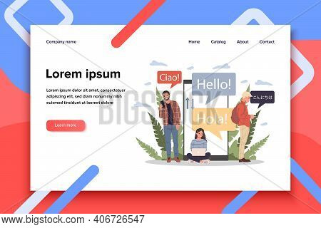 Online Multi Language Translator Flat Vector Illustration. Smartphone With Translation App. People L