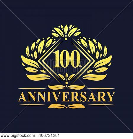 100 Years Anniversary Logo, Luxury Floral Golden 100th Anniversary Logo.