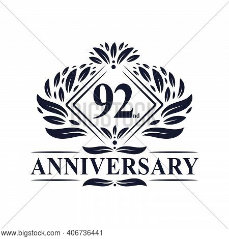 92 Years Anniversary Logo, Luxury Floral 92nd Anniversary Logo.