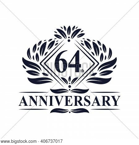 64 Years Anniversary Logo, Luxury Floral 64th Anniversary Logo.