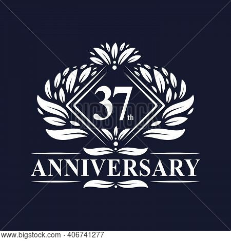 37 Years Anniversary Logo, Luxury Floral 37th Anniversary Logo.