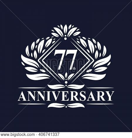 77 Years Anniversary Logo, Luxury Floral 77th Anniversary Logo.