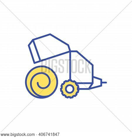 Hay Making Rgb Color Icon. Preparing Barley With Machinery For Feeding Livestock. Agriculture Equipm