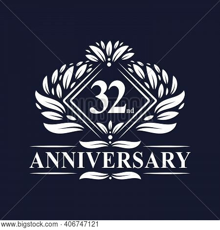 32 Years Anniversary Logo, Luxury Floral 32nd Anniversary Logo.