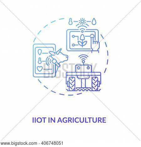 Iiot In Agriculture Concept Icon. Industry 4.0 Idea Thin Line Illustration. Internet-connected Equip