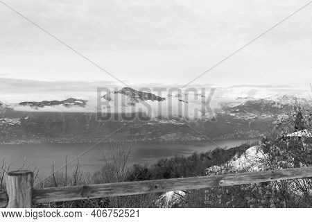 Snow-covered Monte Pizzocolo Seen From San Zeno Di Monte Baldo.