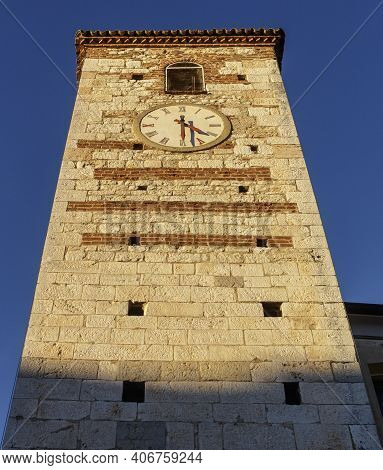 The Bell Tower Of The Church Of Cisano In The Province Of Verona.