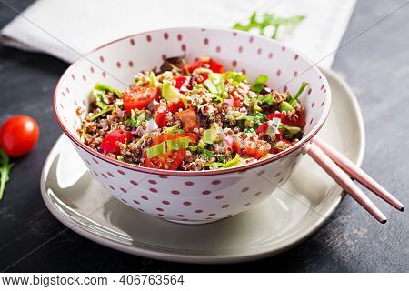 Tabbouleh With Quinoa. Tabbouleh Salad - Traditional Middle Eastern Or Arabic Cuisine. Vegetarian Sa