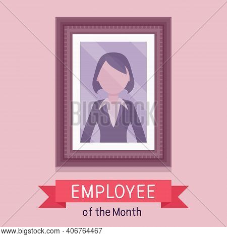 Employee Of Month, Female Photo Wall Frame Template. Profile Portrait With Empty Face Zone, Eom Rewa