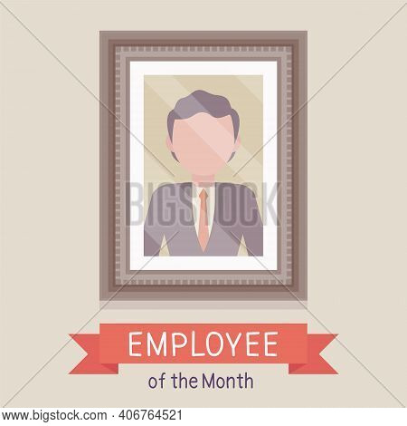 Employee Of The Month, Male Photo Wall Frame Template. Profile Portrait With Empty Face Zone, Eom Re