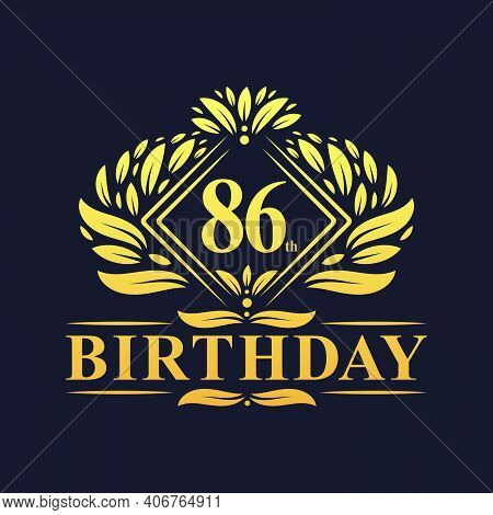 86 Years Birthday Logo, Luxury Golden 86th Birthday Celebration.