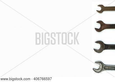 Wrenches Isolated On White Background. Top View.
