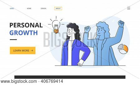 Abstract Personal Growth Concept. With A Young Smiling Woman And Her Rejoicing Shadow Symbolizing He