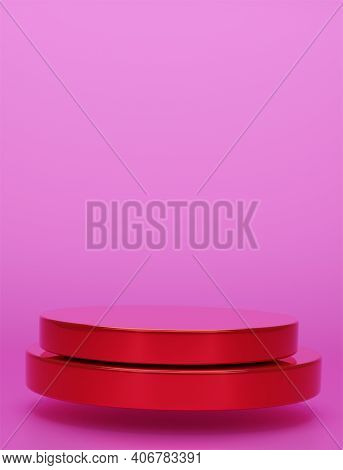 Red Geometric Circular Background Vertical Image Display Podium Prototype Simple Podium And Commerci