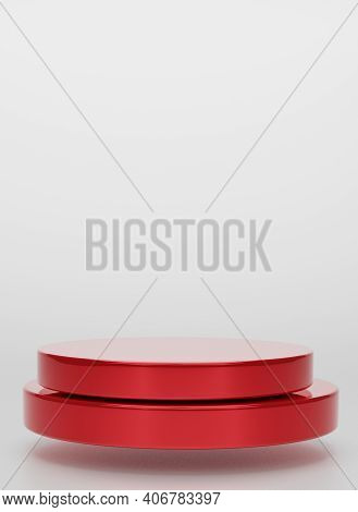 Red Geometric Circular Background Vertical Image Display Podium Prototype Simple Podium And Commerci