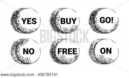 Vector Drawn Illustration With Set, Collection Of Circular Three Dimensional Texture Buttons For Web