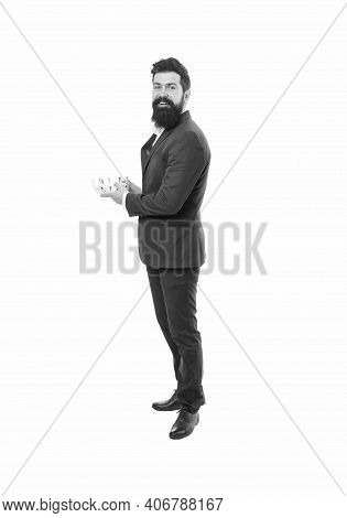 Sometimes Its Ok To Be Egoist. Egoist Hold Crown Isolated On White. Egoist Or Big Boss. Ambitious Bu