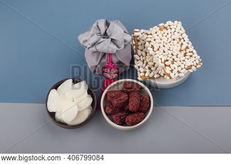 Korean Traditional Sweets And Cookies With Rice Cake.