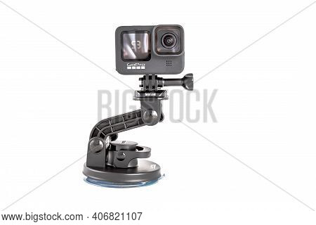 Moscow, Russia - Novemner 11, 2020: New Flagship Action Camera Gopro Hero 9 Black On Original Access