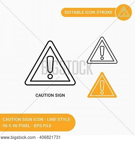 Caution Sign Icons Set Vector Illustration With Icon Line Style. Yellow Caution With Exclamation Mar