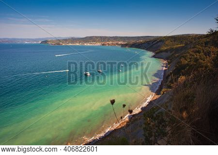 View Of The Strunjan Cliff On The Coast Line Of Slovenia.