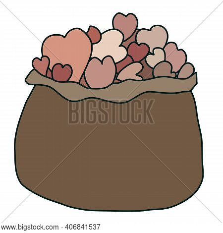 Vector Bag With Hearts Brown And Pink Valentines Day