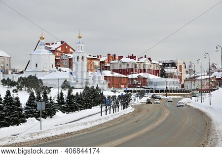 Kazan, Russia - February 2, 2021. Baturin Street - A Street In The Historical Center, Vakhitovsky Di