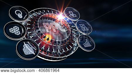 Pay Per Click Payment Technology Digital Marketing Internet Concept Of Virtual Screen. Ppc 3d Illust