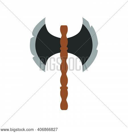 Viking Axe Weapon Warrior Vector Illustration. Battle War Nordic Viking Axe History Icon Barbarian S