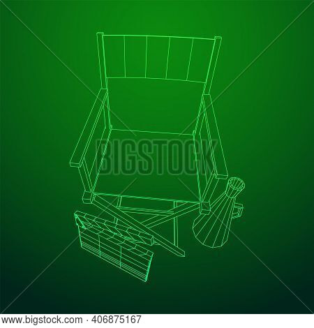 Director Movie Workplace Chair. Wireframe Low Poly Mesh Vector Illustration