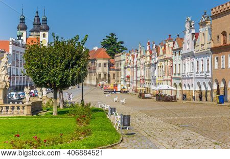 Telc, Czech Republic - September 15, 2020: Colorful Main Square In The Historic Center Of Telc, Czec