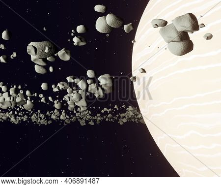 Planet Saturn Or Jupiter Close-up With Ring. 3d Illustration