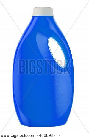 Blue Plastic Bottle For Liquid Laundry Detergent, Cleaning Agent, Bleach Or Fabric Softener Isolated