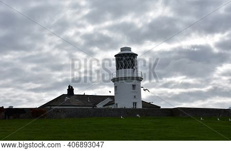 Spring Day With Scenic Views Of St Bees Lighthouse In England.
