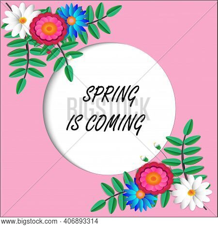 Vector illustration of spring postcard, paper cut out effect, summer flowers, invitation card