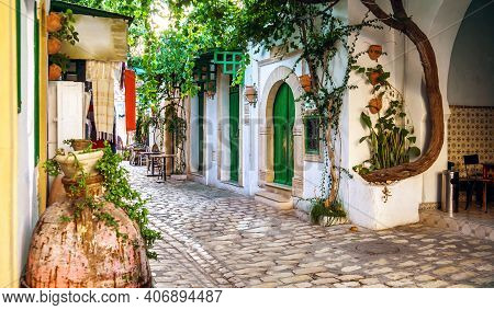 One Of Beautiful Streets Of Medina In Mahdia. Tunisia